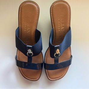 Italian Shoemaker navy blue wedge sandals size 7